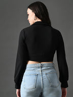 Myshka Women's Stylish Black Wrap Crop Top With Full Sleeves | Grocsy