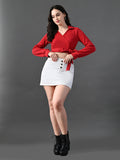 Myshka Women's Stylish Red Wrap Crop Top With Full Sleeves | Grocsy