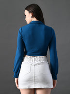 Myshka Women's Stylish Blue Wrap Crop Top With Full Sleeves | Grocsy