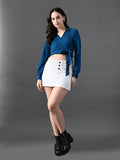 Myshka Women's Stylish Blue Wrap Crop Top With Full Sleeves | Grocsy