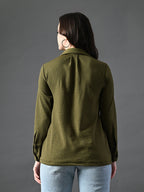 Myshka Women's Classic Olive Green V-Neck Full Sleeve Top For Daily Wear | Grocsy