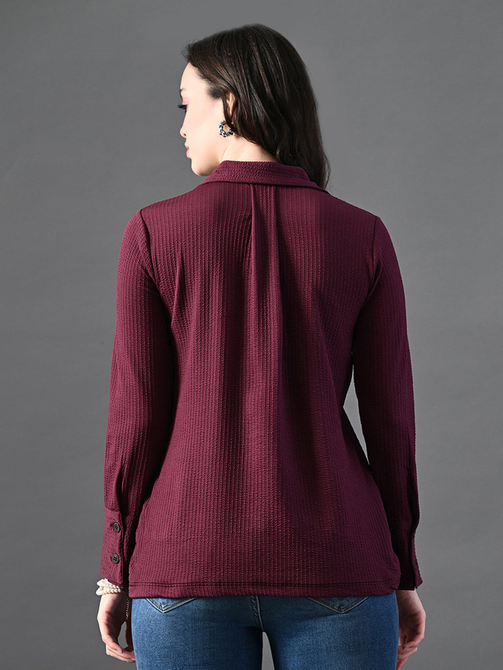 Myshka Women's Classic Magenta V-Neck Full Sleeve Top For Daily Wear | Grocsy