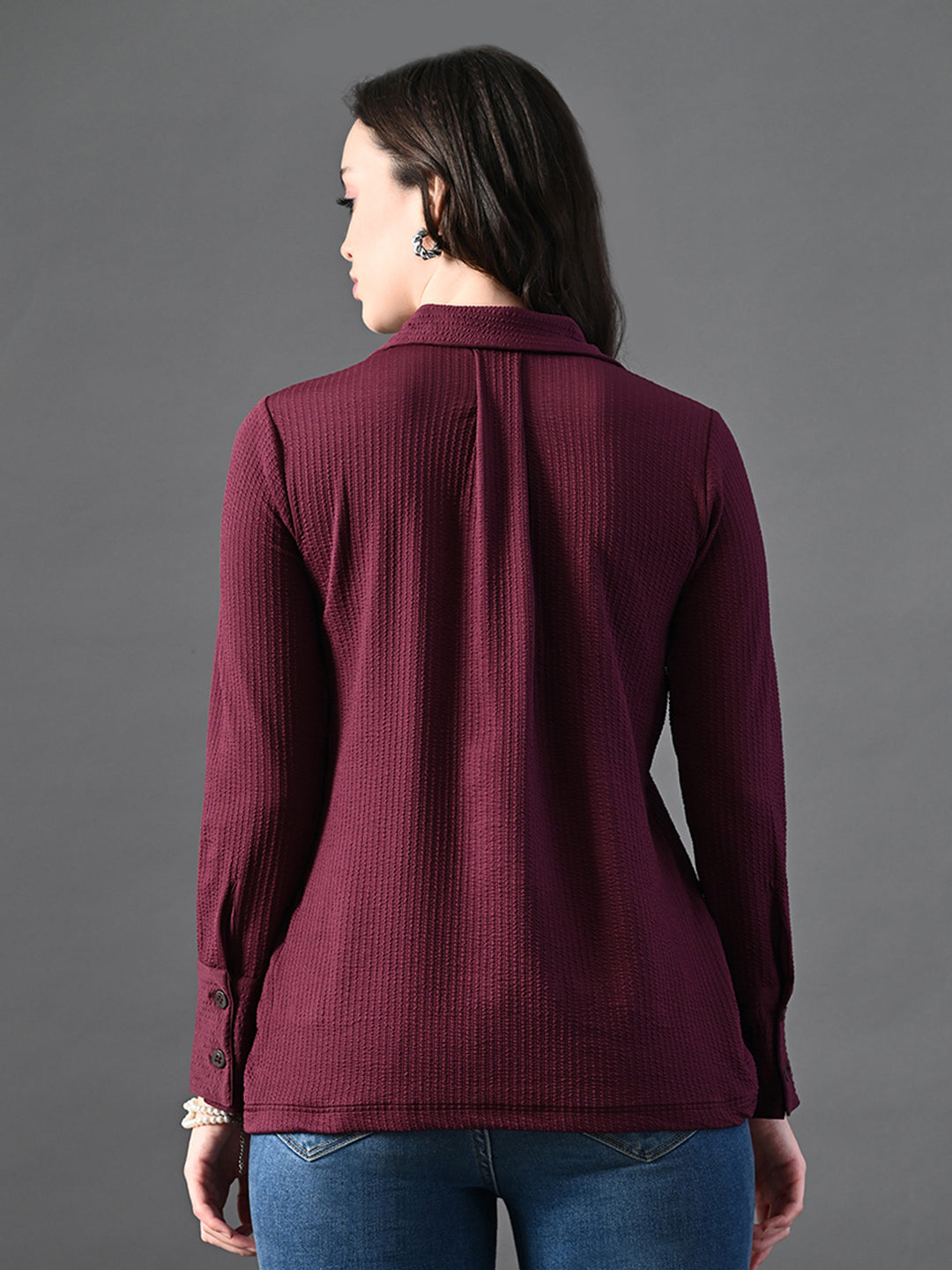 Myshka Women's Classic Magenta V-Neck Full Sleeve Top For Daily Wear | Grocsy