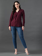 Myshka Women's Classic Magenta V-Neck Full Sleeve Top For Daily Wear | Grocsy