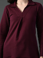 Myshka Women's Classic Magenta V-Neck Full Sleeve Top For Daily Wear | Grocsy
