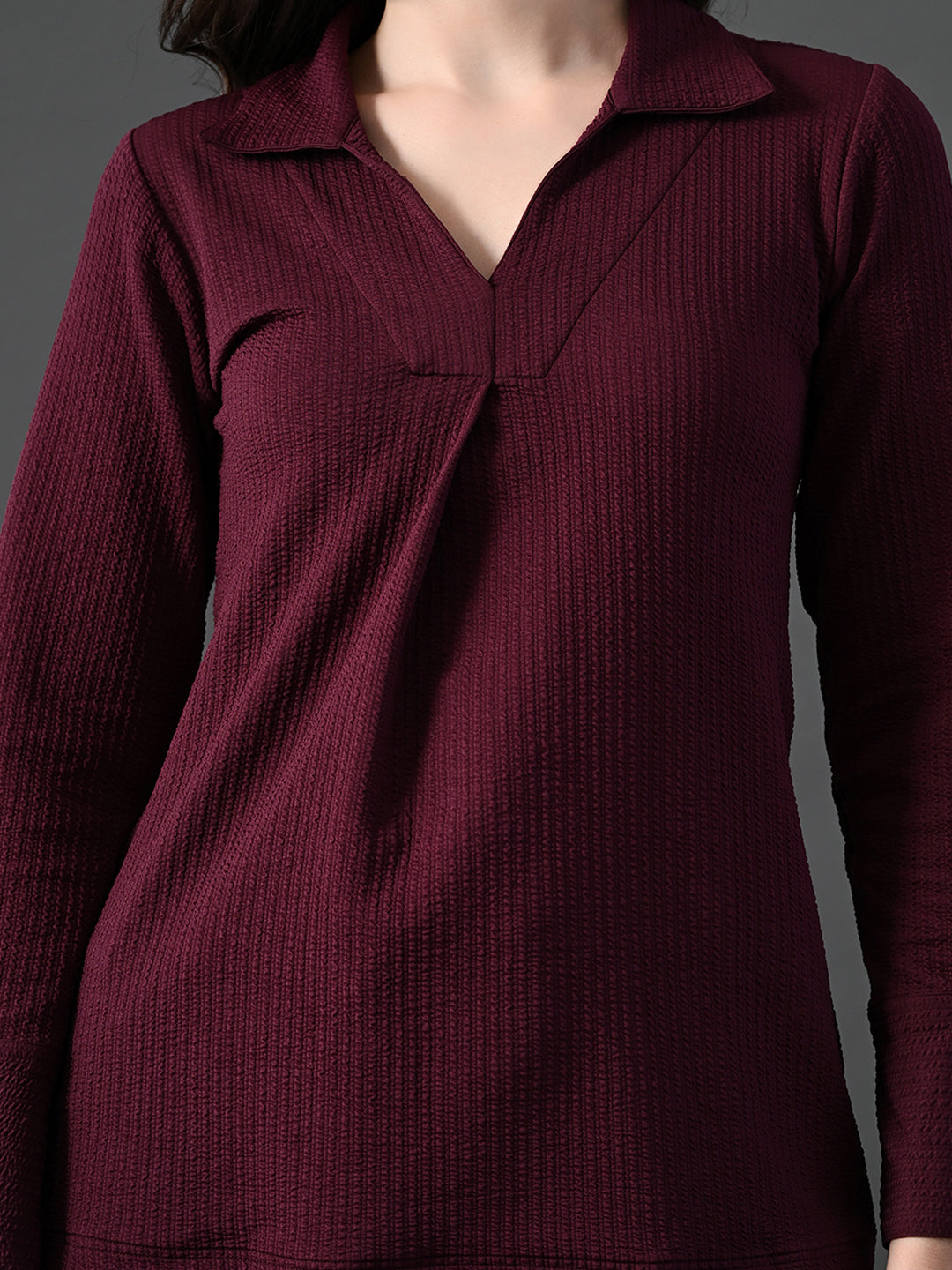 Myshka Women's Classic Magenta V-Neck Full Sleeve Top For Daily Wear | Grocsy