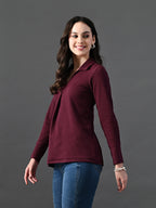 Myshka Women's Classic Magenta V-Neck Full Sleeve Top For Daily Wear | Grocsy