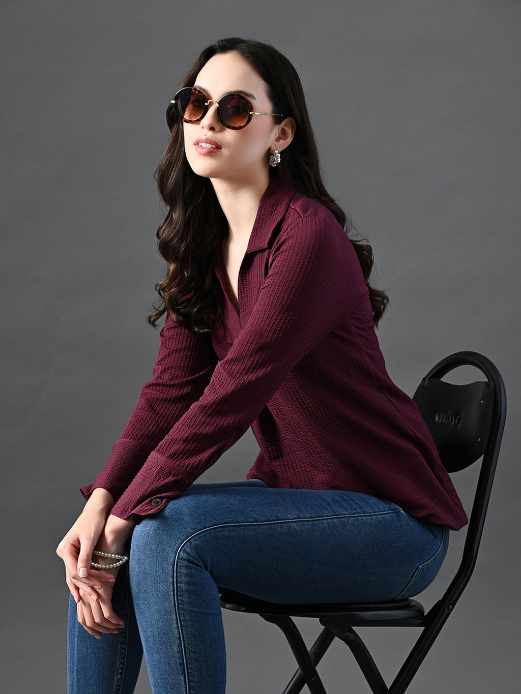 Myshka Women's Classic Magenta V-Neck Full Sleeve Top For Daily Wear | Grocsy