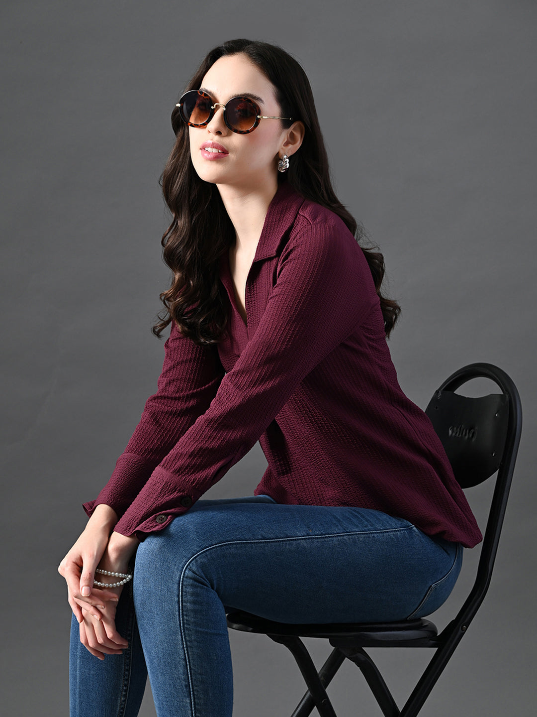 Myshka Women's Classic Magenta V-Neck Full Sleeve Top For Daily Wear | Grocsy