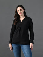 Myshka Women's Classic Black V-Neck Full Sleeve Top For Daily Wear | Grocsy