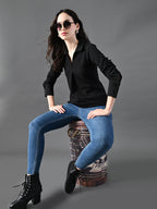 Myshka Women's Classic Black V-Neck Full Sleeve Top For Daily Wear | Grocsy