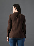 Myshka Women's Classic Coffe Brown V-Neck Full Sleeve Top For Daily Wear | Grocsy