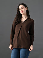 Myshka Women's Classic Coffe Brown V-Neck Full Sleeve Top For Daily Wear | Grocsy