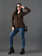 Myshka Women's Classic Coffe Brown V-Neck Full Sleeve Top For Daily Wear | Grocsy