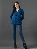 Myshka Women's Classic Blue V-Neck Full Sleeve Top For Daily Wear | Grocsy