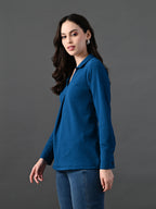 Myshka Women's Classic Blue V-Neck Full Sleeve Top For Daily Wear | Grocsy