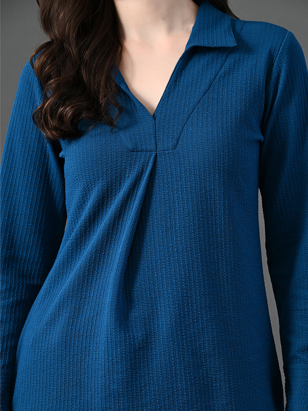Myshka Women's Classic Blue V-Neck Full Sleeve Top For Daily Wear | Grocsy