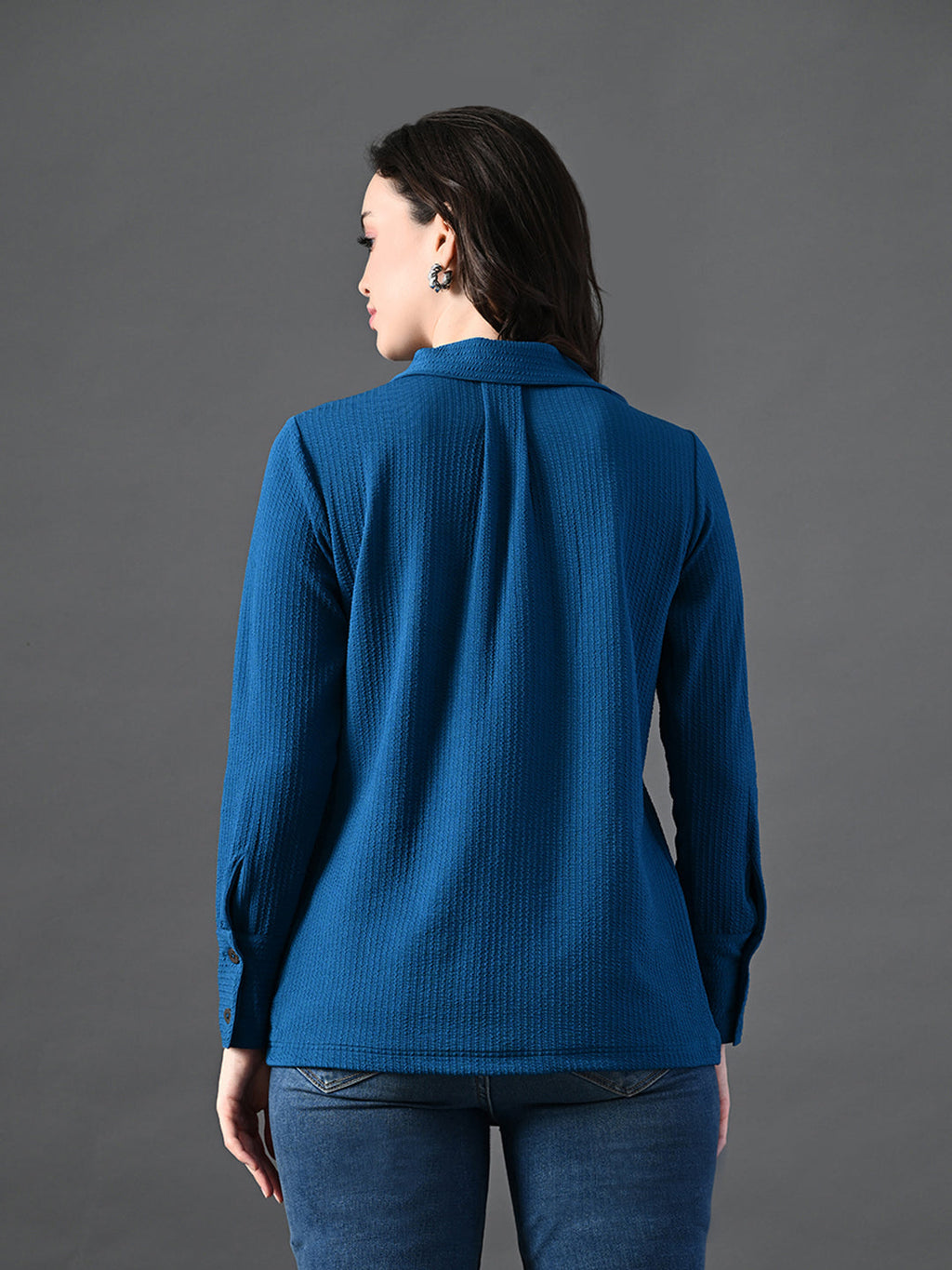 Myshka Women's Classic Blue V-Neck Full Sleeve Top For Daily Wear | Grocsy