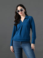 Myshka Women's Classic Blue V-Neck Full Sleeve Top For Daily Wear | Grocsy