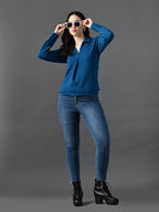 Myshka Women's Classic Blue V-Neck Full Sleeve Top For Daily Wear | Grocsy
