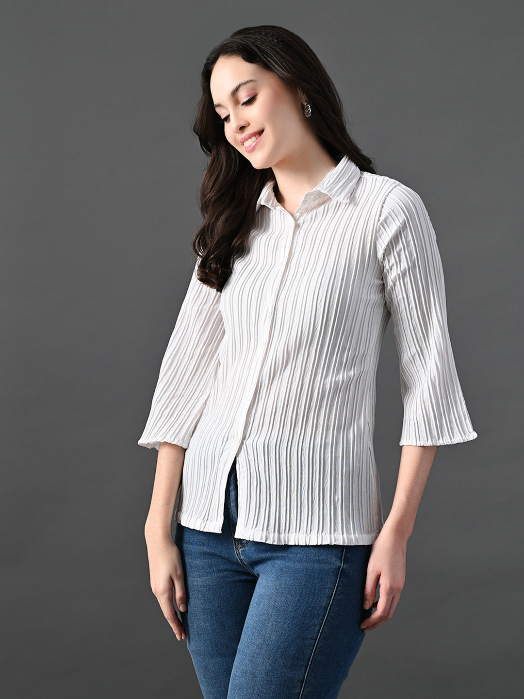 Myshka Women's Green Pleated Top | Grocsy