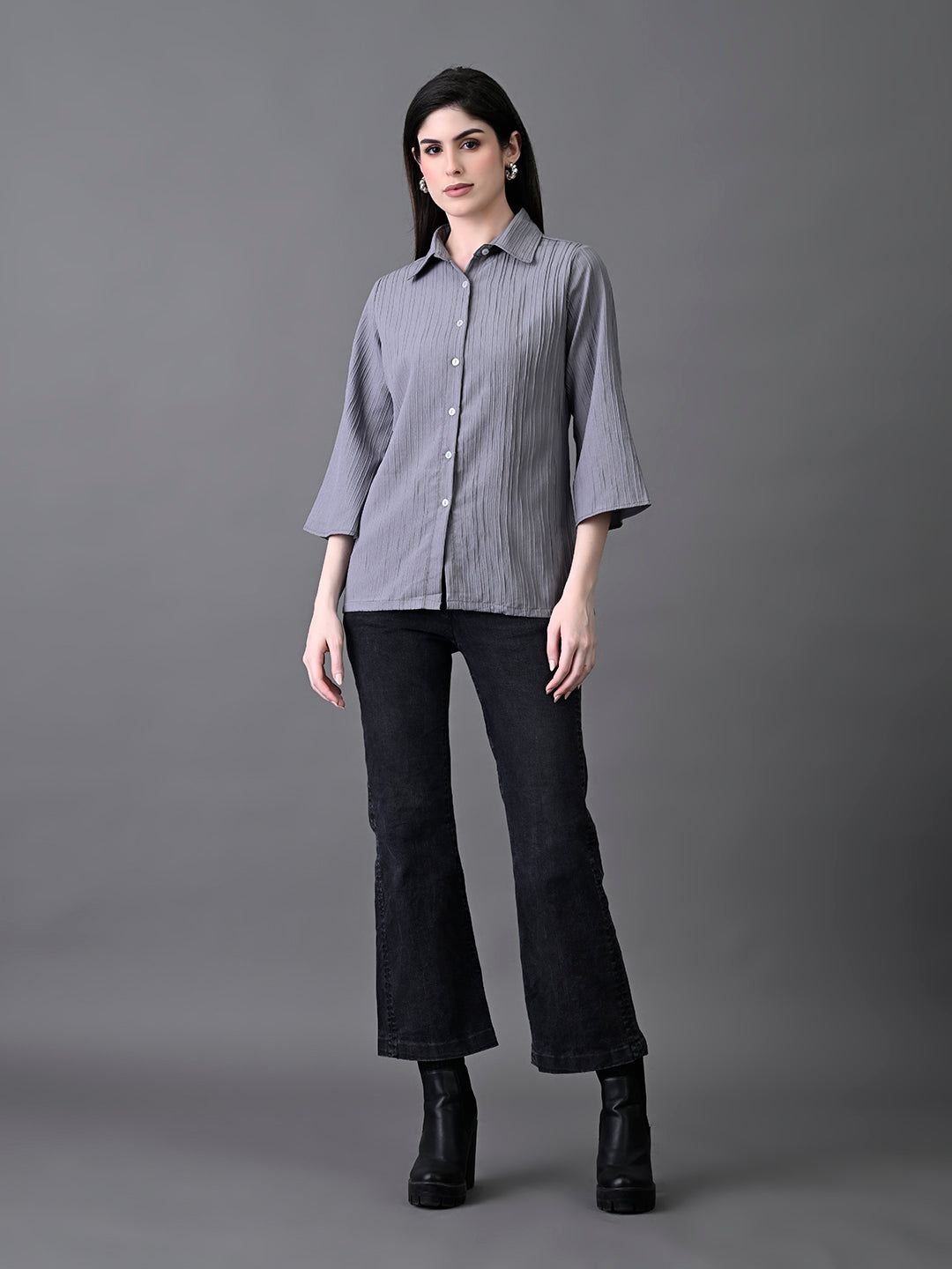 Myshka Women's Grey Pleated Top | Grocsy
