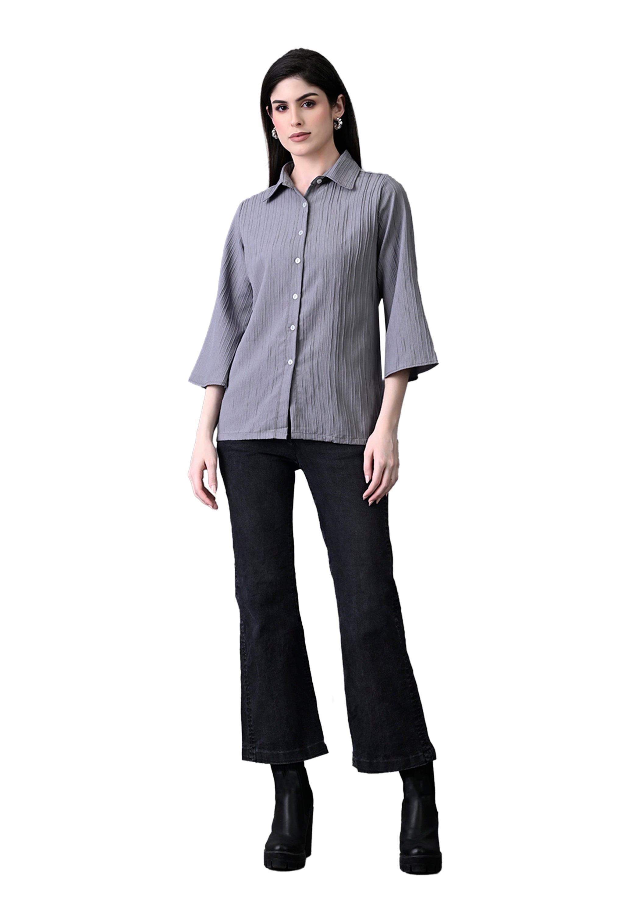 Myshka Women's Grey Pleated Top | Grocsy