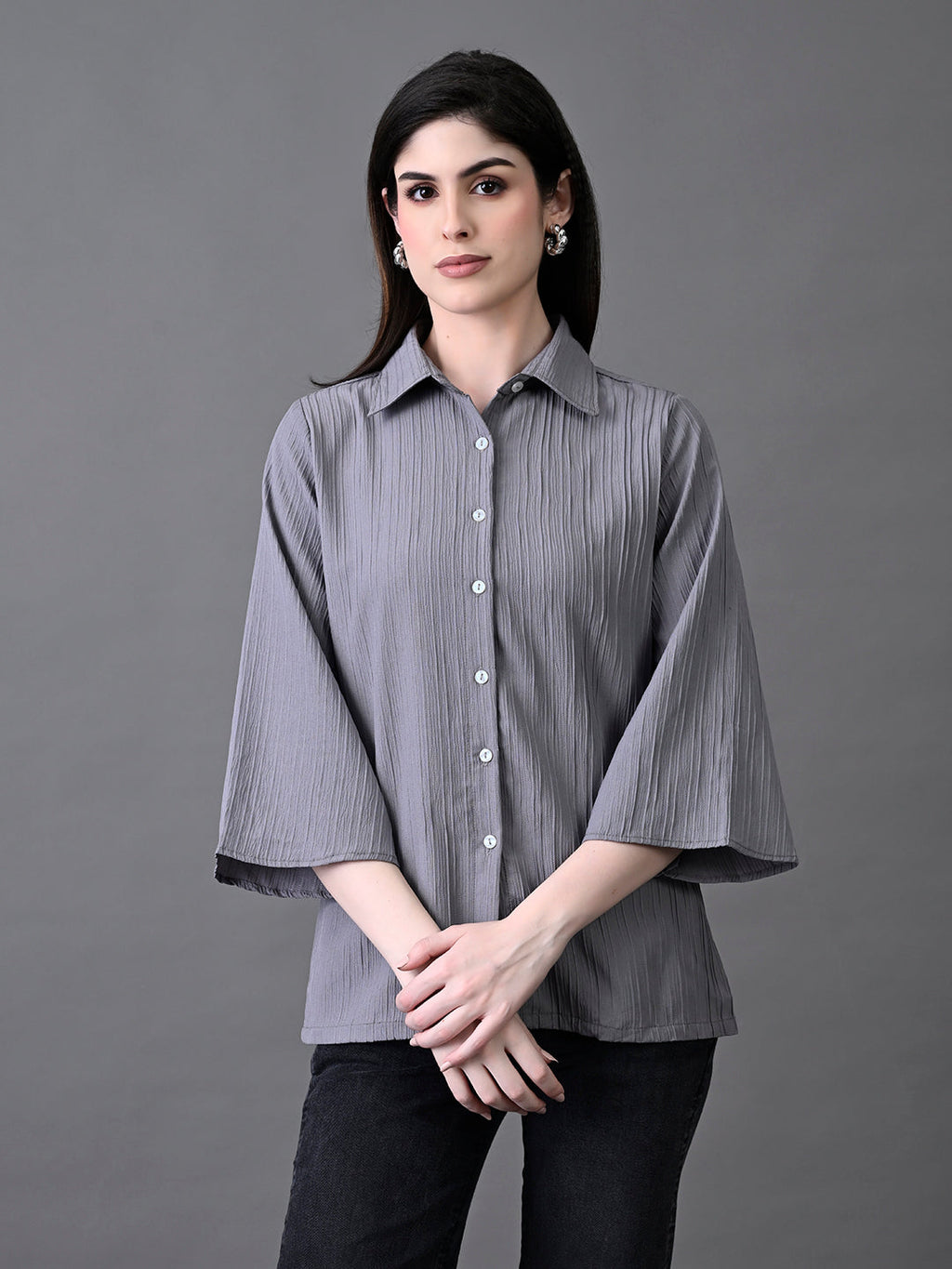 Myshka Women's Grey Pleated Top | Grocsy