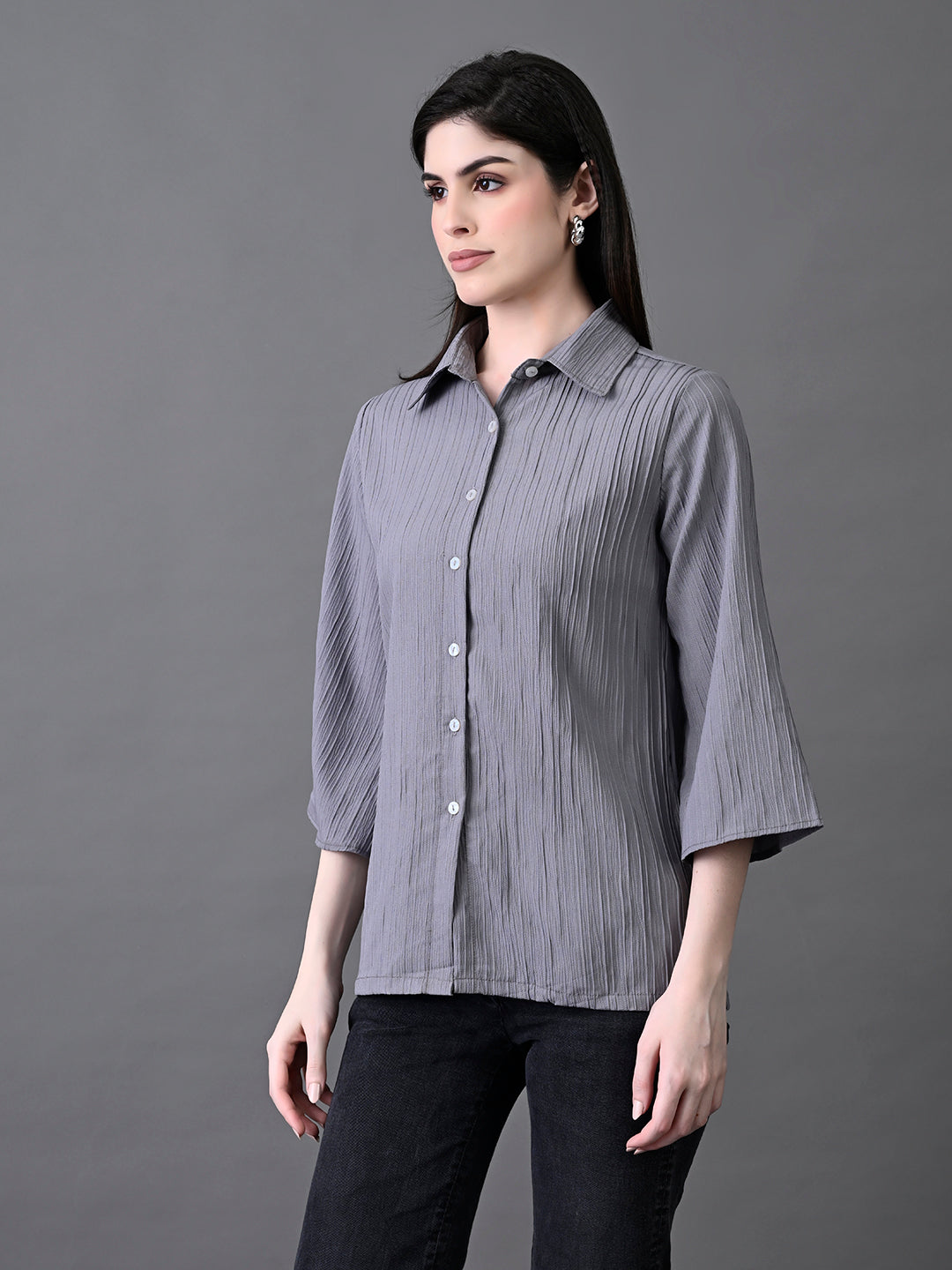 Myshka Women's Grey Pleated Top | Grocsy