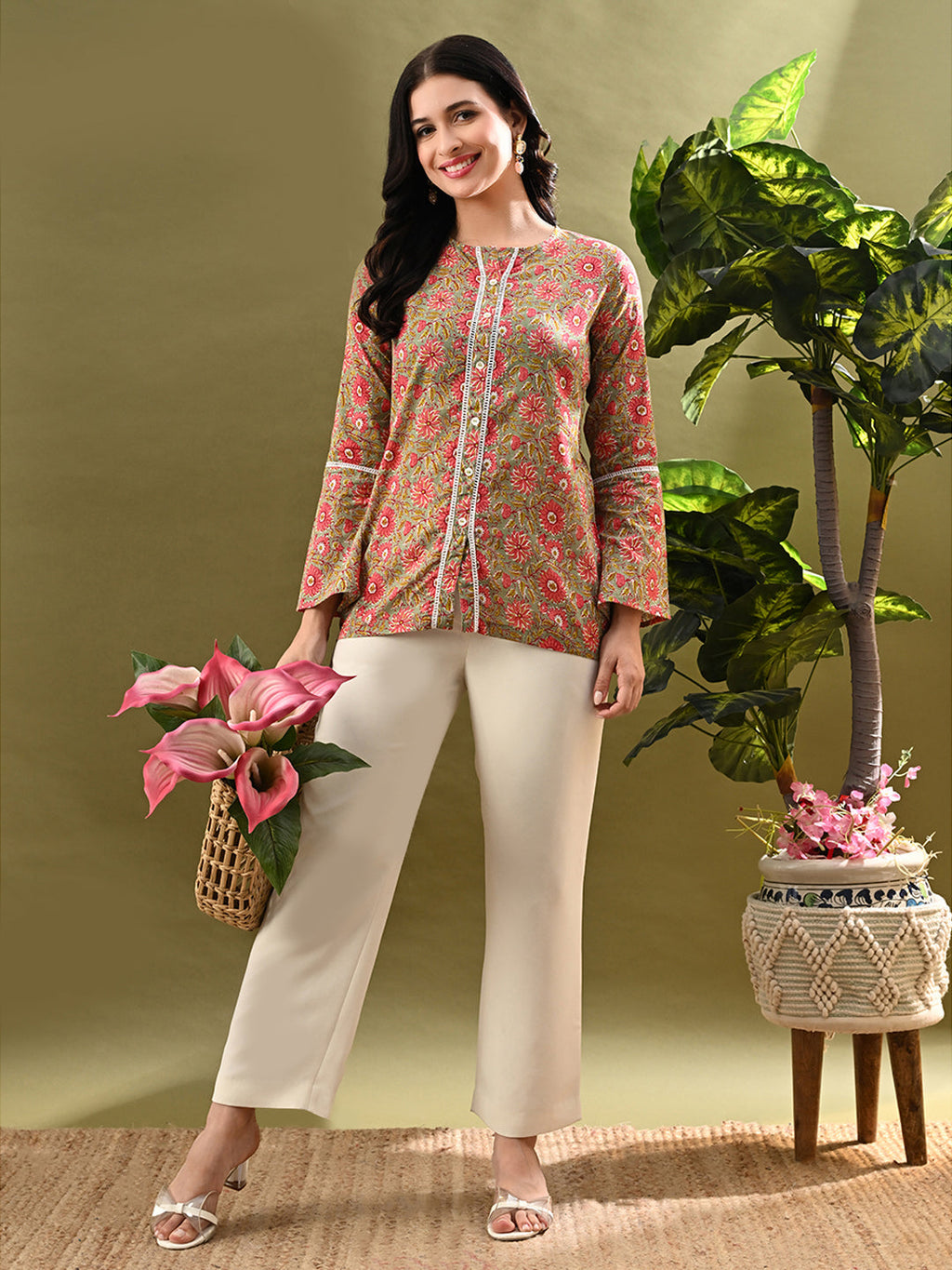 Myshka Women's Multi Printed Tunic With Lace | Grocsy