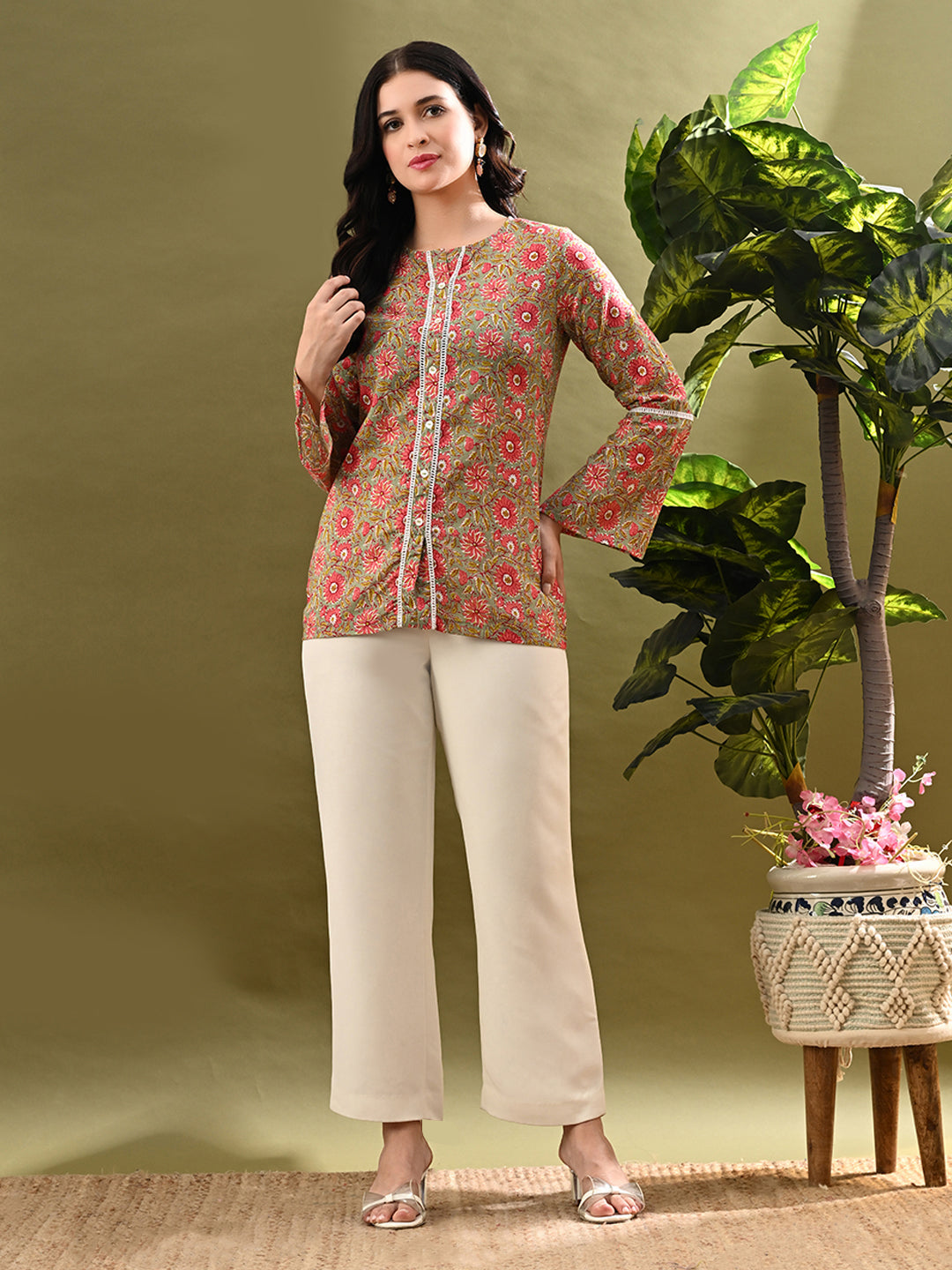 Myshka Women's Multi Printed Tunic With Lace | Grocsy