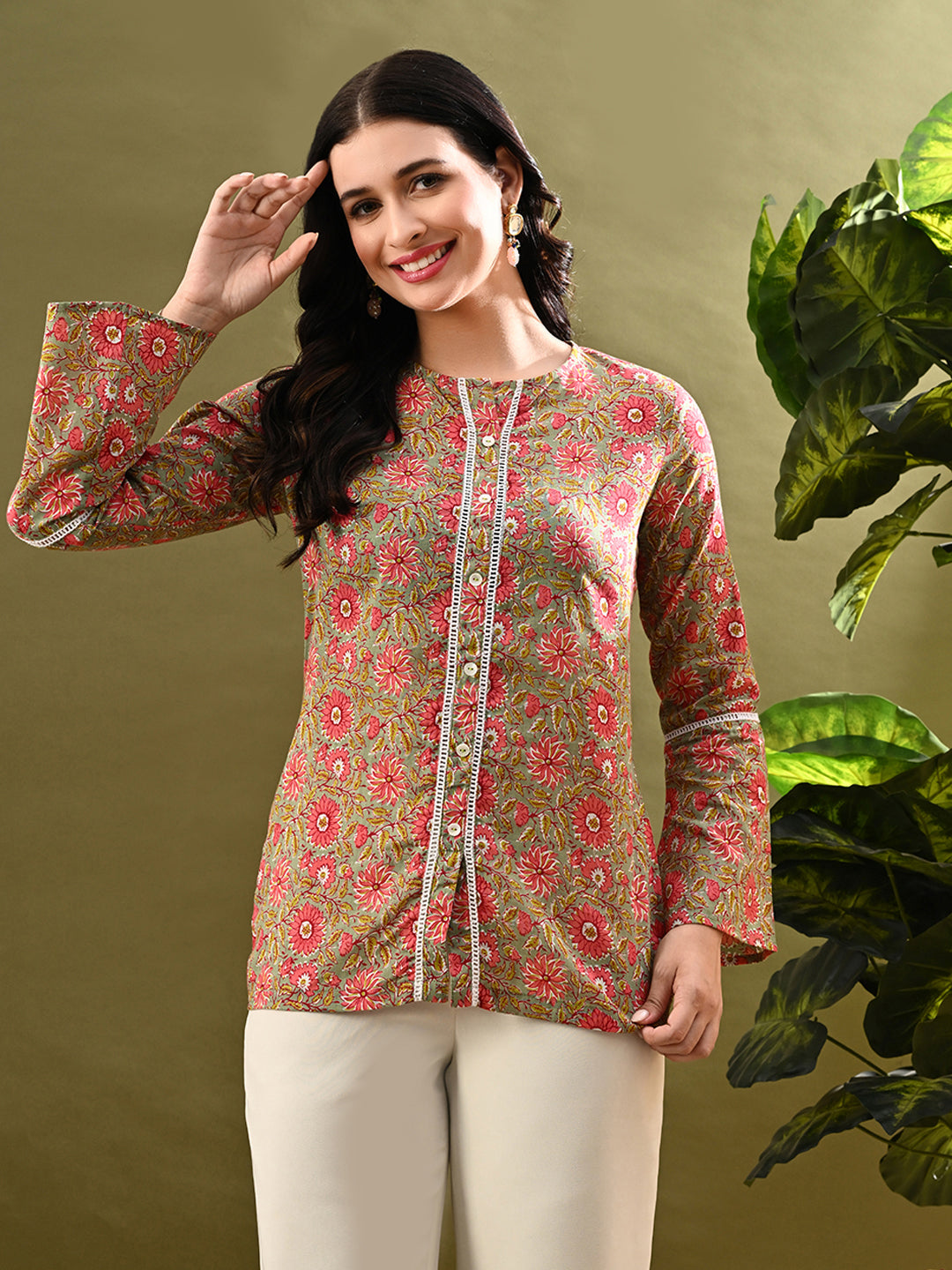 Myshka Women's Multi Printed Tunic With Lace | Grocsy