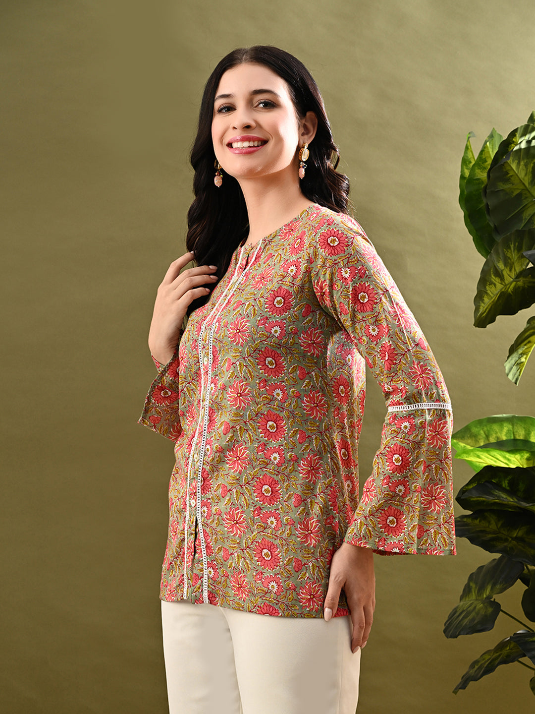 Myshka Women's Multi Printed Tunic With Lace | Grocsy
