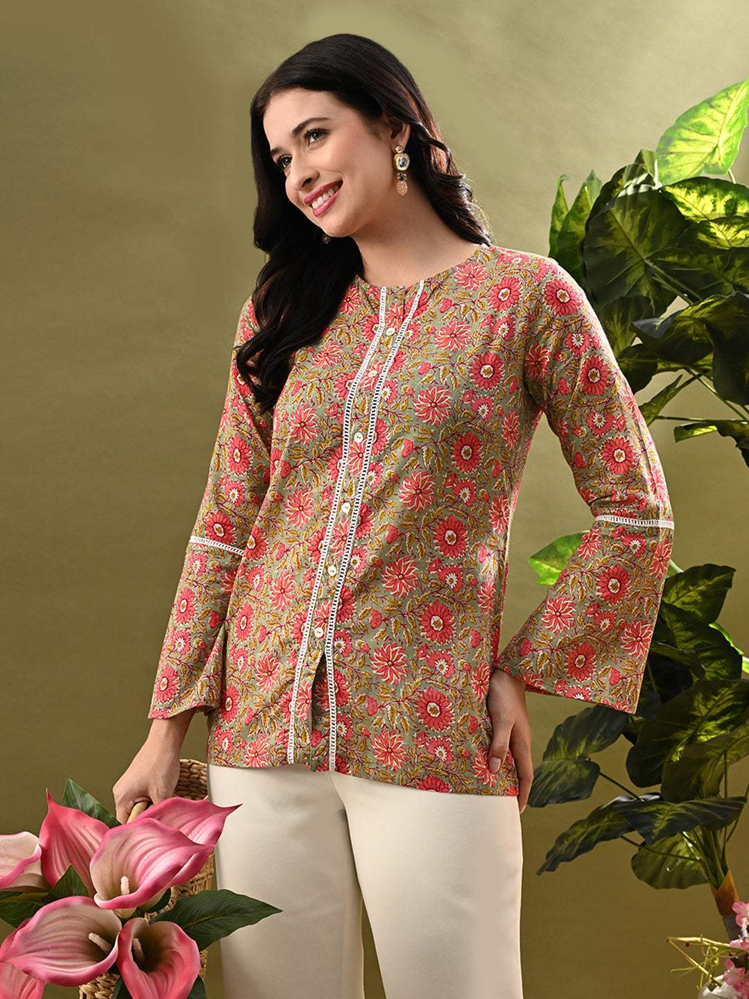 Myshka Women's Multi Printed Tunic With Lace | Grocsy