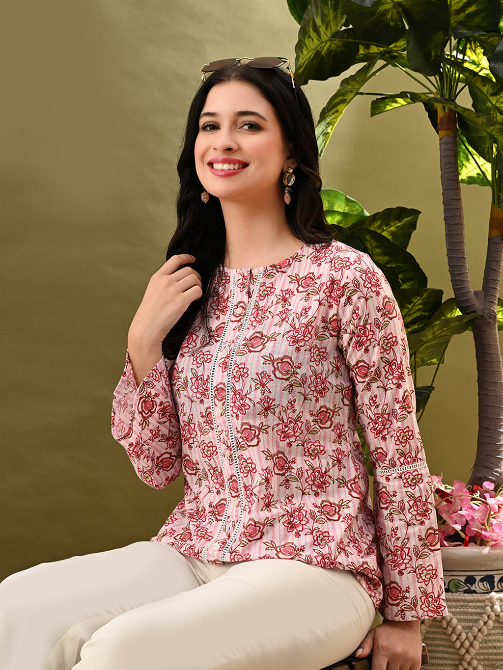 Myshka Women's Multi Printed Tunic With Lace | Grocsy