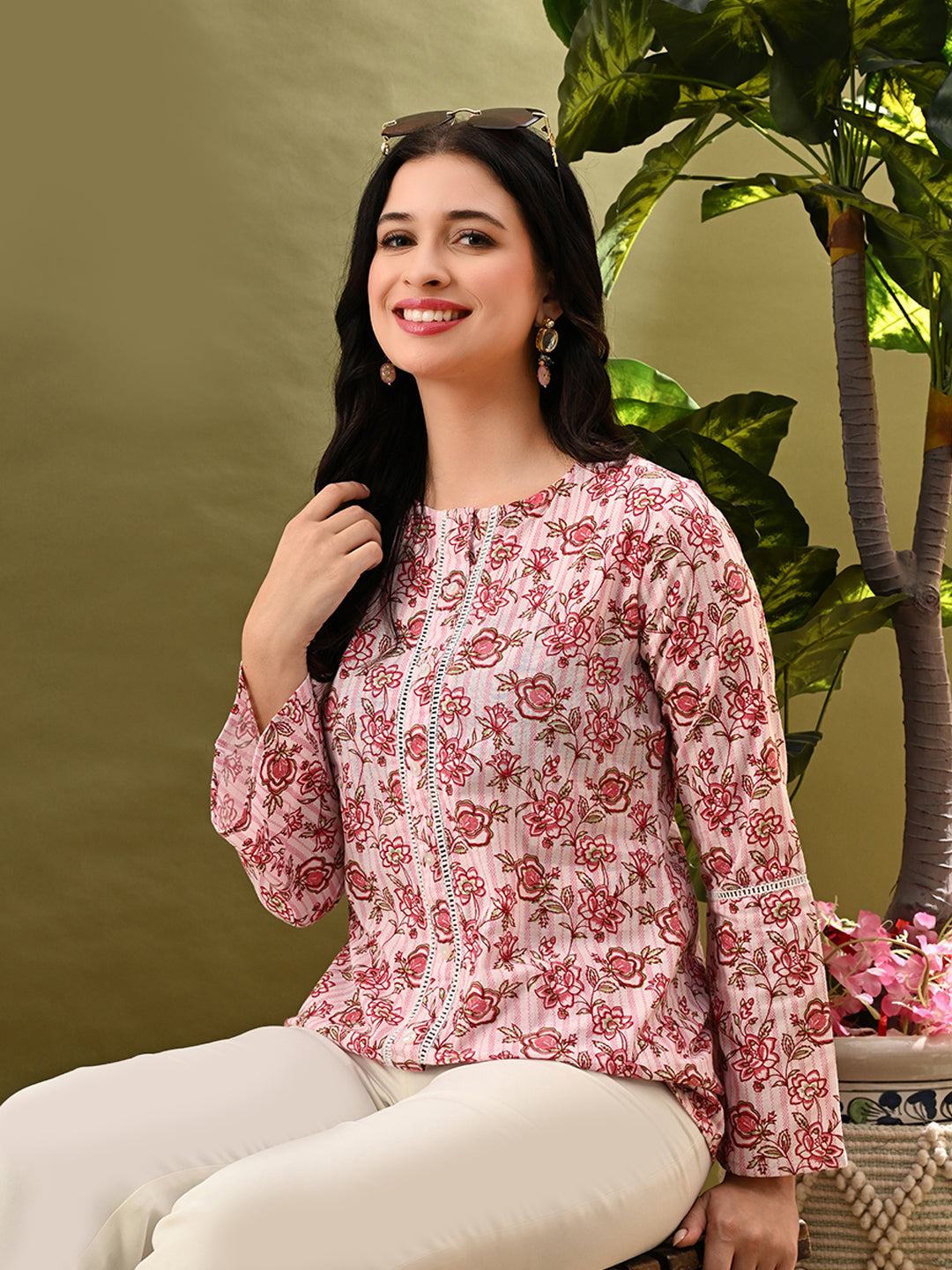 Myshka Women's Multi Printed Tunic With Lace | Grocsy