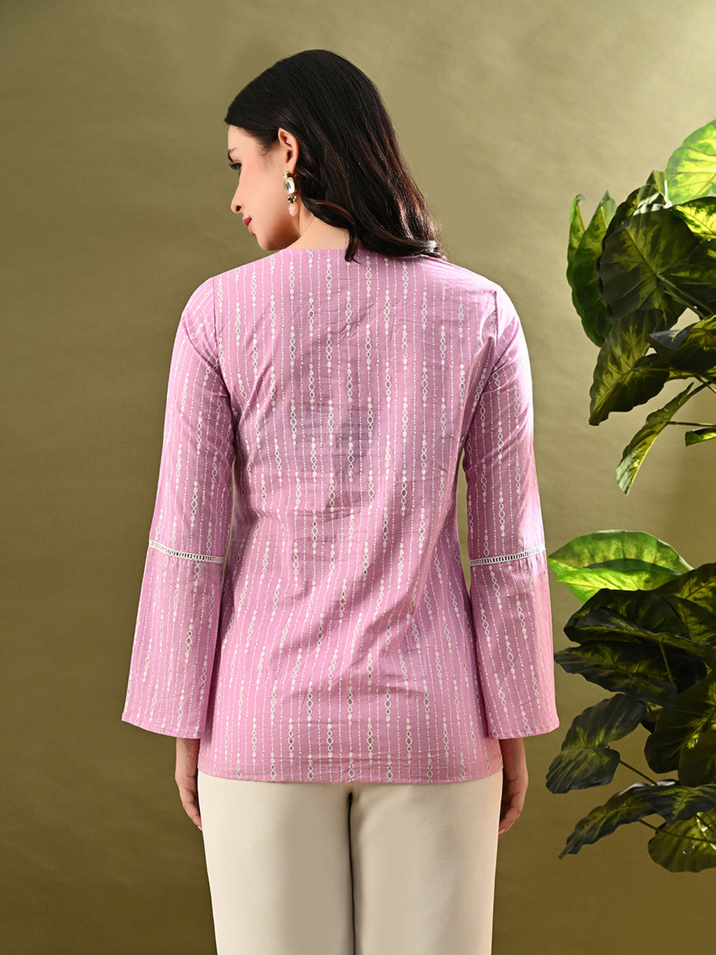 Myshka Women's Pink Printed Tunic With Lace | Grocsy
