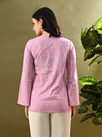 Myshka Women's Pink Printed Tunic With Lace | Grocsy