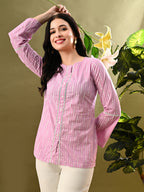 Myshka Women's Pink Printed Tunic With Lace | Grocsy