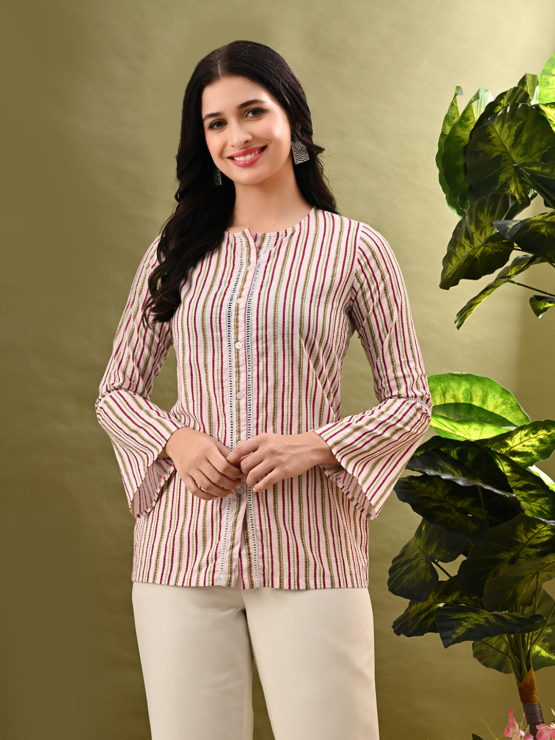 Myshka Women's Multi Stripe Printed Tunic With Lace | Grocsy