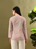 Myshka Women's Multi Stripe Printed Tunic With Lace | Grocsy