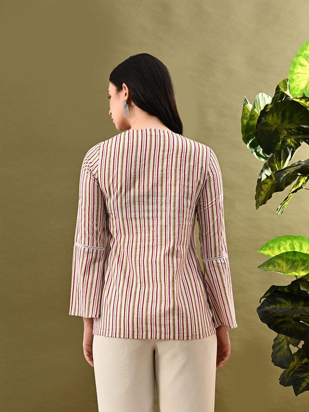 Myshka Women's Multi Stripe Printed Tunic With Lace | Grocsy