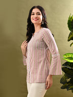 Myshka Women's Multi Stripe Printed Tunic With Lace | Grocsy