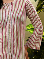 Myshka Women's Multi Stripe Printed Tunic With Lace | Grocsy