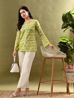 Myshka Women's Green Printed Tunic With Lace | Grocsy
