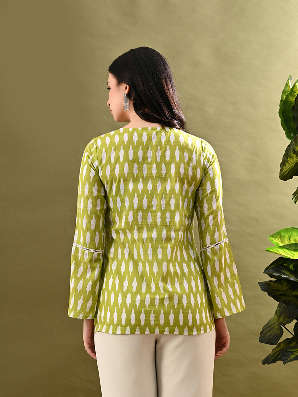 Myshka Women's Green Printed Tunic With Lace | Grocsy