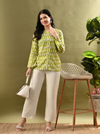 Myshka Women's Green Printed Tunic With Lace | Grocsy