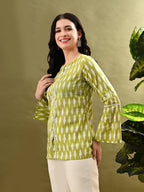 Myshka Women's Green Printed Tunic With Lace | Grocsy