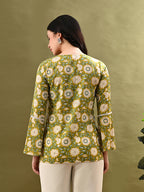 Myshka Women's Green Flower Printed Tunic With Lace | Grocsy