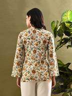 Myshka Women's Green Flower Printed Tunic With Lace | Grocsy